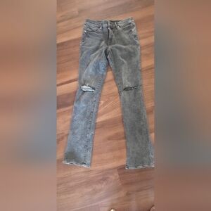 Express Grey Washed Flare Jeans with Distressed Knees